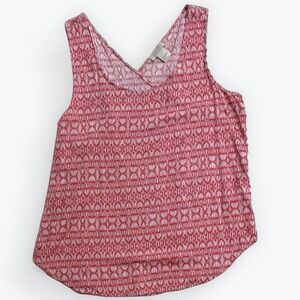 Split Back Tank Boho Red Geometric Print Airy Coastal Effortless Summertime ~ L